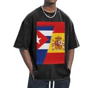 KPXXAQT Imprimé Cuba et Espagne pour s'adapter à différents types de corps, décontracté, manches courtes, respirabilité, mode, Noir , M