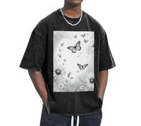 KPXXAQT Imprimé papillon et marguerite pour s'adapter à différents types de corps, décontracté, manches courtes, respirabilité, mode, Noir , XXL