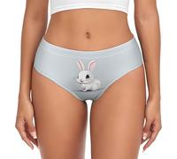 KPXXAQT Joli sous-vêtement élégant imprimé lapin blanc pour femme Culotte confortable Slip respirant à porter toute la journée Garde au frais au sec, Noir , S