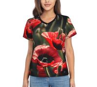 KPXXAQT Magnifique chemisier décontracté pour femme avec imprimé coquelicot rouge pour tous les types de corps, Noir , M