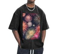 KPXXAQT Magnifique imprimé feu d'artifice pour s'adapter à différents types de corps, décontracté, manches courtes, respirabilité, tendance, Noir , XL
