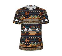 KPXXAQT Motif ethnique africain imprimé pour homme confortable à manches courtes T-shirt léger à la mode Gym Running Casual Wear, Noir , XS