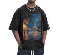 KPXXAQT Nuit Paris Tour Eiffel Imprimer Facilité Accommoder Différents Types de Corps Décontracté Manches Courtes Respirabilité Mode, Noir , M