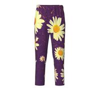 KPXXAQT Pantalon confortable avec imprimé fleurs violettes pour dormir et se détendre, Noir , S