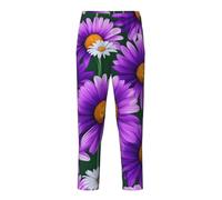 KPXXAQT Pantalon de pyjama confortable avec imprimé marguerite violet pour dormir et se détendre, Noir , L(14-16)