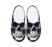 KPXXAQT Pantoufles d'intérieur unisexes à rayures bleues et motif tête de mort pour adulte Anti-boulochage Lavable Maison pour invités et usage quotidien