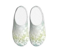 KPXXAQT Pantoufles d'intérieur unisexes pour adultes avec imprimé algues vertes et bleu marine anti-boulochage lavables pour invités et usage quotidien