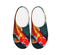 KPXXAQT Pantoufles d'intérieur unisexes pour adultes avec imprimé koï poisson et lotus, anti-bouloches, lavables pour invités et usage quotidien