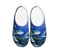 KPXXAQT Pantoufles d'intérieur unisexes pour adultes avec motif requin nageant sous la mer - Anti-boulochage - Lavable - Pour invités et usage quotidien