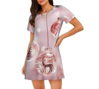 KPXXAQT Robe de pyjama à la mode avec imprimé boule de Noël rose et entretien facile, Noir , M