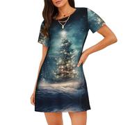 KPXXAQT Robe de pyjama tendance avec motif sapin de Noël et neige - Entretien facile - Silhouette trapèze, Noir , M