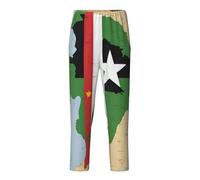 KPXXAQT Sao Tomé-et-Principe Drapeau Map03 Imprimé Sommeil Loisirs Pantalon Confortable Fit Pyjama Pantalon Bas Relax Pratique, Noir , XS(5-6)