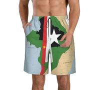 KPXXAQT Sao Tomé-et-Principe Drapeau Map03 Short de plage fonctionnel à séchage rapide Élégant Short de bain confortable Vacances d'été, blanc, XL