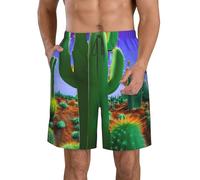 KPXXAQT Short de plage fonctionnel imprimé cactus désert à séchage rapide élégant maillot de bain confortable vacances d'été, blanc, S