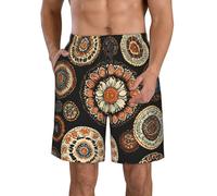 KPXXAQT Short de plage fonctionnel imprimé cercles ethniques à motif floral à séchage rapide et élégant, confortable pour les vacances d'été, blanc, L