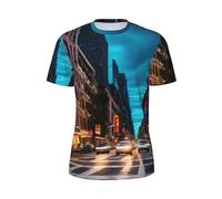 KPXXAQT Streets of New York City Imprimer Hommes Confort Manches Courtes Mode Léger T-Shirt Gym Running Casual Wear, Noir , XS