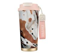 KPXXAQT Tasse en acier inoxydable avec texture marbrée et impression éclaboussures de cuivre pour café, voyage, bureau, aventures en plein air