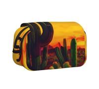 KPXXAQT Trousse à crayons double couche avec imprimé cactus dans le désert - 2 poches - Fournitures d'art de voyage et de bureau - Facile à nettoyer