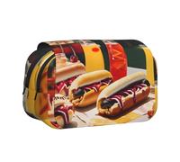 KPXXAQT Trousse à crayons double couche avec imprimé hot dogs et limonade - 2 poches - Fournitures d'art de voyage et de bureau - Facile à nettoyer