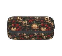 KPXXAQT Trousse à crayons grande capacité avec imprimé tête de mort et rose rouge pour l'école, l'université, les voyages, les étudiants, les adolescents et les adultes