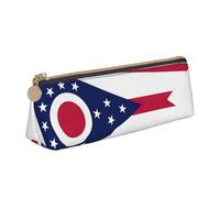 KPXXAQT Trousse à crayons tendance avec imprimé drapeau de l'État de l'Ohio, grande capacité, pochette en cuir pour école, voyage, salle de ureau