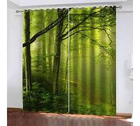 KQDMYT 3D Occultant Rideaux Forêt Verte 170x200cm Super Doux Isolants Thermique Insonorisé Polyester Rideau pour Chambre d'enfant Cuisine Salon Cuisine Bureau Fenêtre Décoration