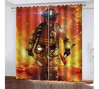 KQDMYT 3D Occultant Rideaux Imprimé Pompier 170x200cm Super Doux Isolants Thermique Insonorisé Polyester Rideau pour Chambre d'enfant Cuisine Salon Cuisine Bureau Fenêtre Décoration
