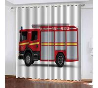 KQDMYT Rideaux Occultant À Oeillets - Impression De Camions De Pompiers - 3D Imprimé Pour Salon Chambred'Enfant Cuisine Bureau Super Doux Polyester Isolant Thermique Phonique Rideau Décoration 150x166