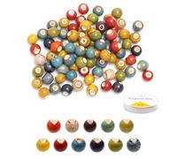 KQDRAVINE 100 perles en céramique, perles en porcelaine colorées à enfiler avec 4 m de fil élastique pour la fabrication de bijoux DIY, pendentifs, bricolages (10 mm)