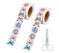 KQDRAVINE 1000 Autocollants Fleurs et Papillons avec des Ciseaux, Papillon Fleur Rouleau D'autocollants pour les Enveloppes de Scrapbooking, les Albums de Bricolage et les Cadeaux Décoratifs
