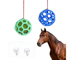 KQDRAVINE 2 pcs Mangeoire à Foin pour Chevaux Boule Poulets et légumes, Jouet Chevaux de 14cm à Suspendre, Horse Treat Ball pour chèvres Moutons et volailles réduction du Stress (Vert et Bleu)