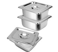 KQDRAVINE 2 Pièces Bac Gastro Inox 1/6 avec Couvercle, 17,5 X 16,2 X 6,5 Cm Bac Inox Alimentaire, Récipient pour Restaurant Buffet Fête