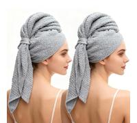 KQDRAVINE 2 Serviette Microfibre Cheveux, Microfiber Towel Hair, Serviettes Grises avec Bande élastique, séchage Rapide et Super absorbantes pour Cheveux Longs (100 x 60 cm)
