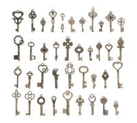 KQDRAVINE 40 Vintage Decoration Cle Ancienne, MéLangé Vieux Bronze Cle De Meuble CléS, Pour Collier, Collier, Mariage Avec Des Mains DéCoréEs Avec Des DéCorations Anciennes