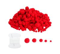 KQDRAVINE 500 Pièces Pompon Rouge pour Loisirs Créatifs, Pompons Rouge en 5 Tailles 10-30 mm avec Aiguille et Fil, Pompom Loisir Creatif pour DIY, Couronne, Fête, Décoration