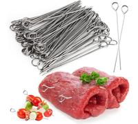 KQDRAVINE 80 Pièces pic a brochette inox, 2 x 14,5 cm Aiguilles à Roulade, brochettes pour barbecue réutilisables pour viande et légumes