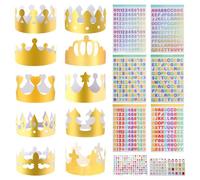 KQDRAVINE Ensemble de 10 Couronne DIY pour Enfants, Couronne Anniversaire Ajustable,Livré avec 9 Autocollants, Fêtes D'anniversaire sur le Thème de la Princesse, de la Reine et du Prince