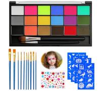 KQDRAVINE Peinture Visage Enfant, 18 Couleurs Peinture Visage Enfant, 12 Pinceaux, 40 Pochoirs de Tatouages et des Autocollants, Maquillage Kermesse, idéal pour les Fêtes D'anniversaire, Halloween