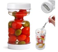 KQDRAVINE Pot Cornichon Retournable avec Fourchette Pliable, 700ml Pot avec Passoire et Bouchon, Bocal à Cornichons pour Aliments Humides et Secs, Bocal pour Cornichons Olives Kimchi Jalapeños
