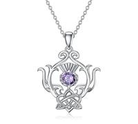 KQF Collier chardon écossais avec améthyste pour femme en argent sterling avec pendentif fleur d'Écosse celtique Bijoux irlandais Cadeaux pour filles, Argent sterling, Améthyste