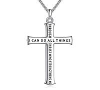 KQF Collier en argent sterling avec pendentif en forme de croix gravée « I Can Do All Things » pour homme et garçon