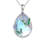 KQF Collier en argent sterling avec pendentif en forme de papillon, coccinelle, libellule, abeille, méduse, sirène, chouette, trèfle, lune, colibri, chat, Small, Argent sterling, Pierre de lune