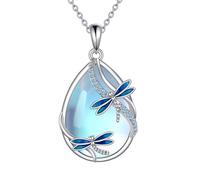 KQF Collier libellule/papillon/chat/méduse/lapin/axolotl/abeille/sirène/colibri/éléphant en argent sterling avec pendentif en pierre de lune pour femmes - Bijoux cadeaux pour femmes, Petit, Métal