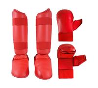 KQFCAZRE Ensemble D'entraînement de Karaté 2 Pièces : Gants de Protection, Protège-Tibias et Couvre-Pieds. Matériau et Confortable, Adapté à La Gym, Rouge, S