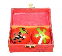 KQFCAZRE Lot de 2 Balles de Massage pour Les Mains, Balles de Santé Chinoises avec Boîte de Rangement, Balle de Baoding Portable pour La Relaxation et Le Fitne, Dragon Phénix Rouge