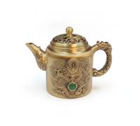 KQFCAZRE Théière Décorative Finition Dorée Objet Décoratif Bec Incliné pour Maison, Théière Dragon Phénix Gemme