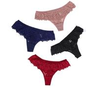 KQISANGM String Grande Taille pour Femme Taille Basse Respirant Et Confortable Évacuant L'Humidité avec Dentelle Ajourée Lot De 4 Taille L