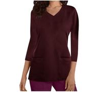 KQIVAM Blouse de Travail Femme Tunique Blouse Médicale Femme 3/4 Manches Longues Col en V Blouse Estheticienne Professionnelle Aide Soignante Hopital Clinique Professionnelle Uniforme D'infirmière
