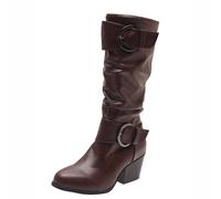 KQIVAM Bottes Cowboy Femme Bottes et Bottines Femme de Cowboy Motard Casual Botte à Talons éPais Automne et Hiver Mode Bout Rond Confortables sans Lacet Chaussures Courtes Style rétro,Couleur Unie
