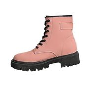 KQIVAM Bottes femme talon plat Lacets Bottes femme talon Bottines longues avec talon bloc Bottines bout rond Boots à tige longue Tendance Chaussures Légère Confortable Boots Couleur Unie Classiques